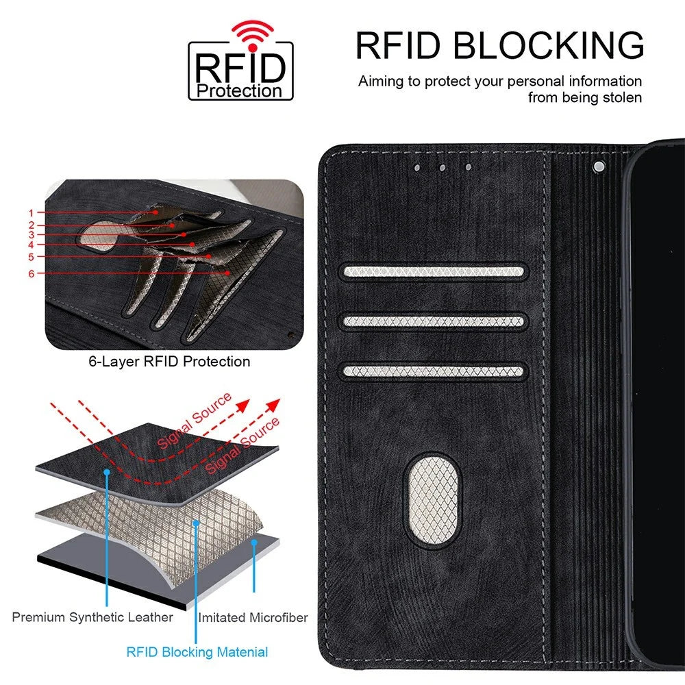 For Samsung Galaxy S26+ Case RFID Blocking Color Splicing PU Leather Wallet Phone Cover - Black - 4