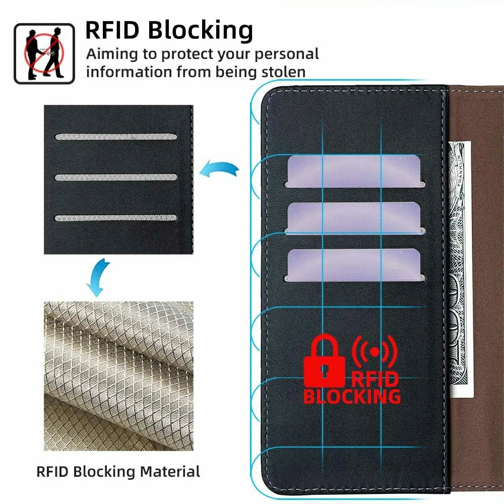 For Samsung Galaxy S26 Ultra Case RFID Blocking Wallet Cowhide Texture Leather Phone Cover - Black - 5