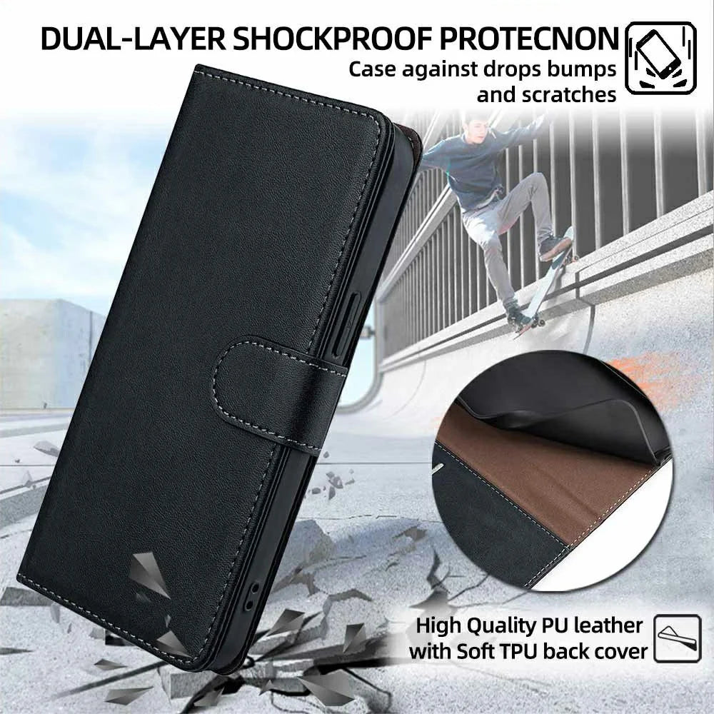 For Samsung Galaxy S26 Case RFID Blocking Wallet Cowhide Texture Leather Phone Cover - Black - 6