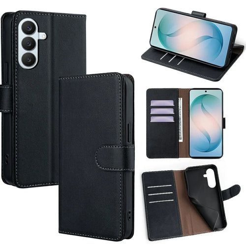 For Samsung Galaxy S26+ Case RFID Blocking Wallet Cowhide Texture Leather Phone Cover - Black - 1