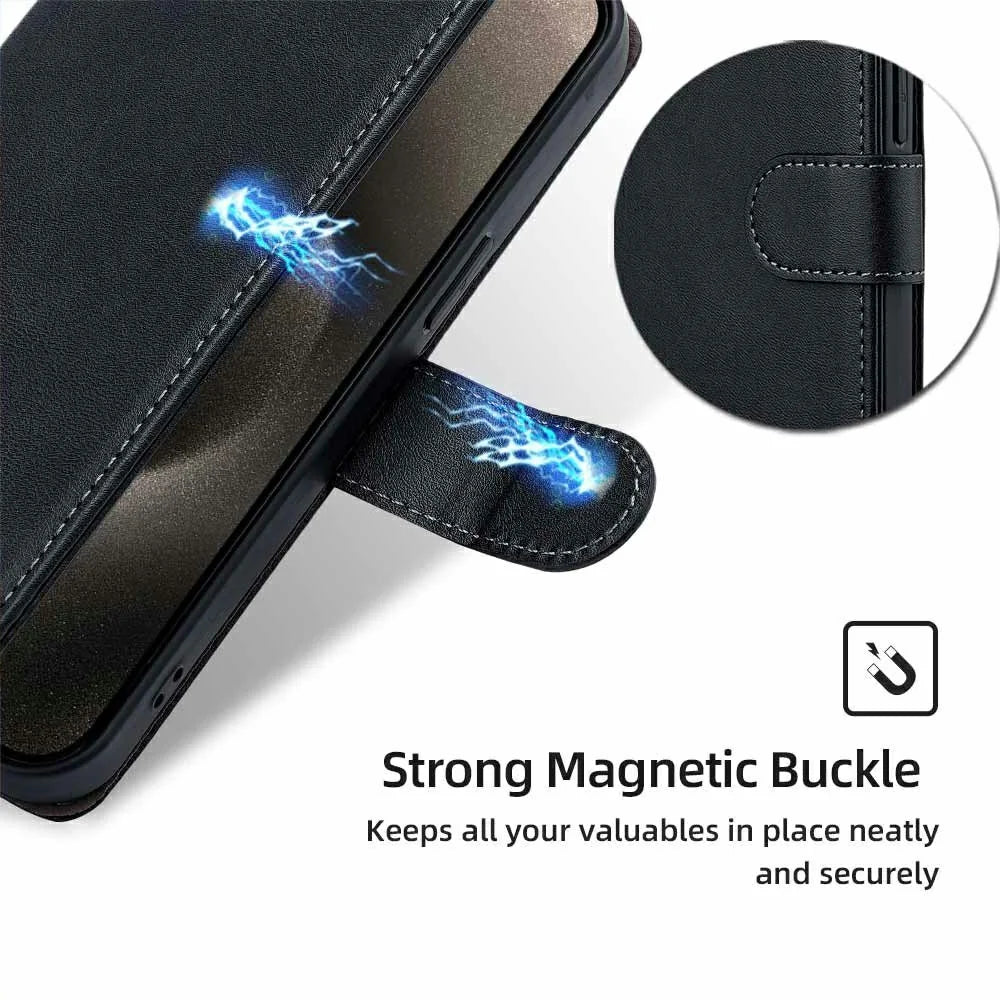 For Samsung Galaxy S26+ Case RFID Blocking Wallet Cowhide Texture Leather Phone Cover - Black - 4