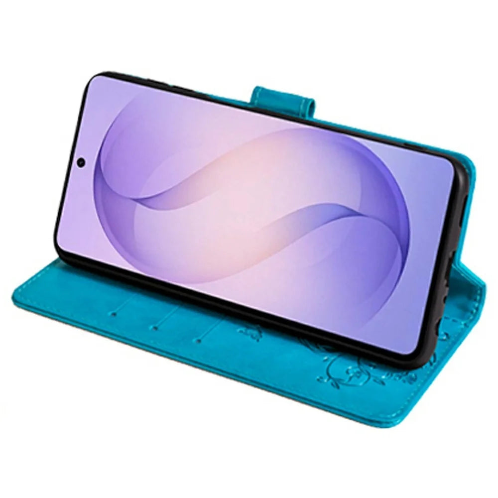 For Samsung Galaxy S26 Ultra Case Butterfly Flower Imprinted PU Leather Wallet Phone Cover - Blue - 3
