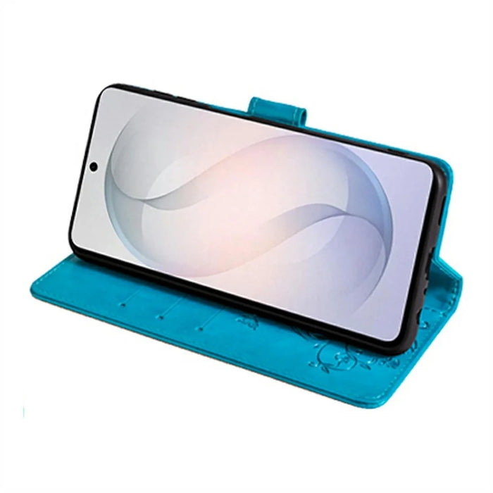 For Samsung Galaxy S26 Case Butterfly Flower Imprinted PU Leather Wallet Phone Cover - Blue - 3