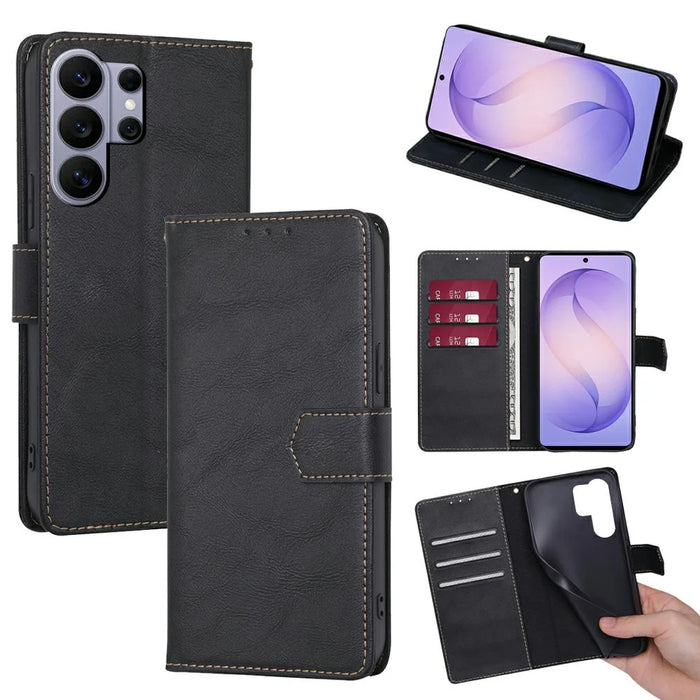For Samsung Galaxy S26 Ultra Case Leather Phone Cover with RFID Blocking Wallet - Black - 1