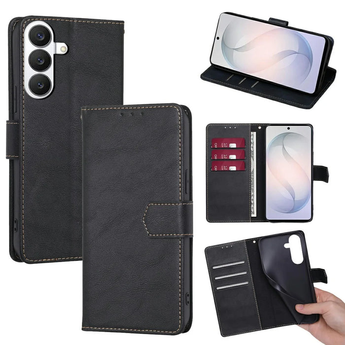 For Samsung Galaxy S26 Case Leather Phone Cover with RFID Blocking Wallet - Black - 1