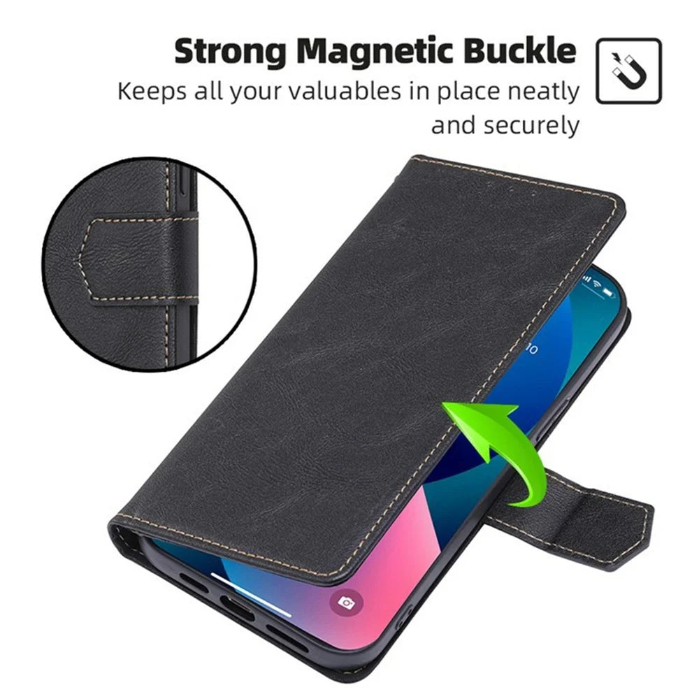 For Samsung Galaxy S26+ Case Leather Phone Cover with RFID Blocking Wallet - Black - 5