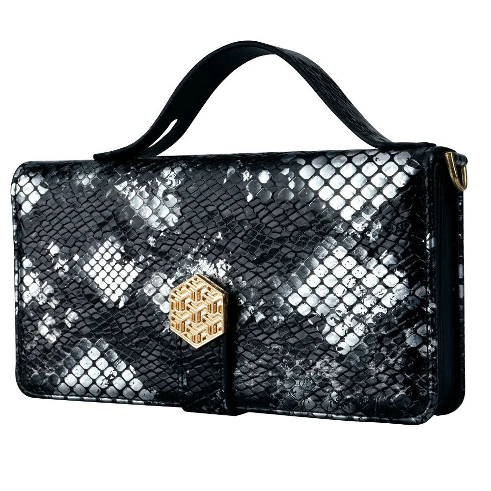 For Samsung Galaxy S26 Ultra Case Snake Skin Texture PU Leather Phone Wallet Cover with Shoulder Strap - Black - 3