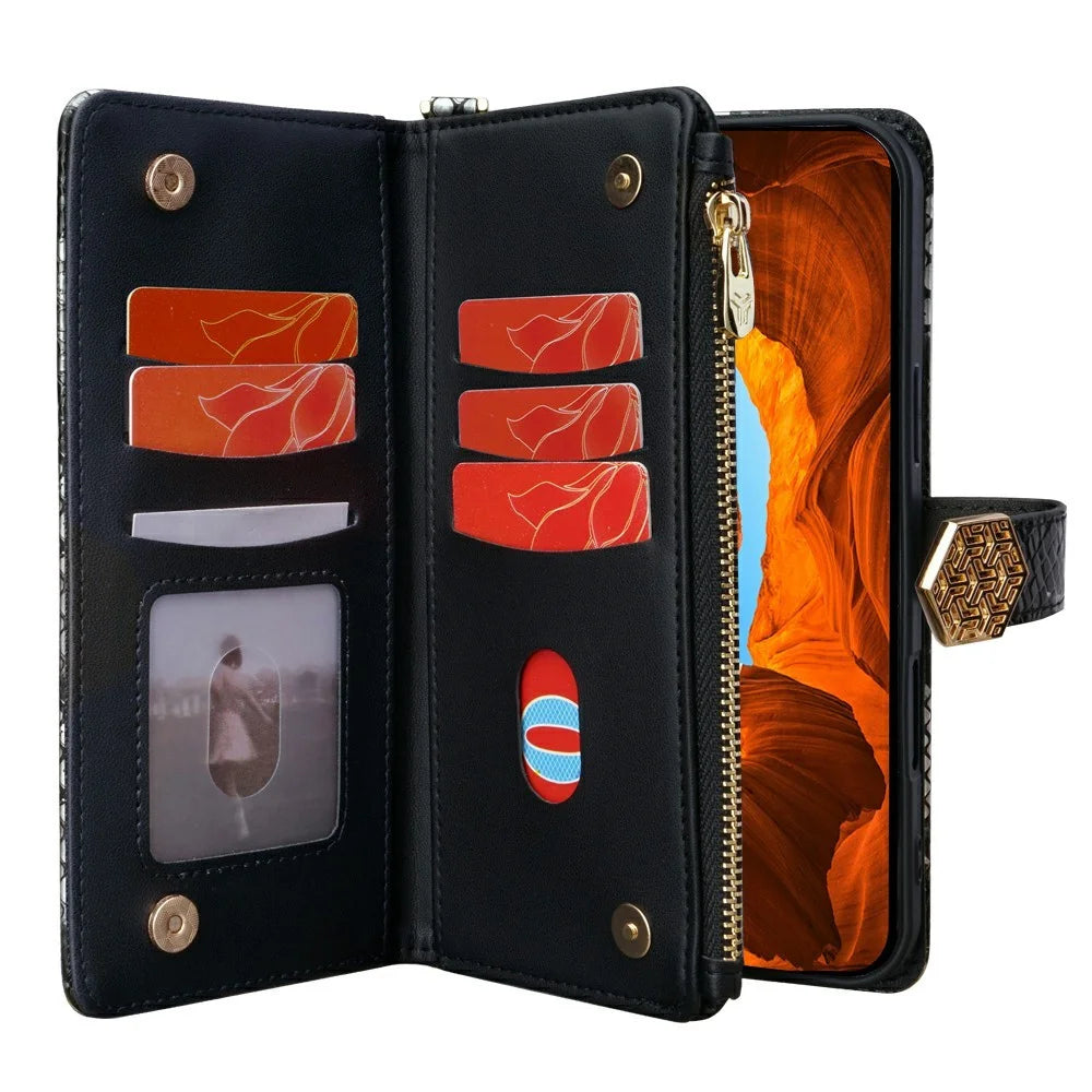 For Samsung Galaxy S26 Case Snake Skin Texture PU Leather Phone Wallet Cover with Shoulder Strap - Black - 2