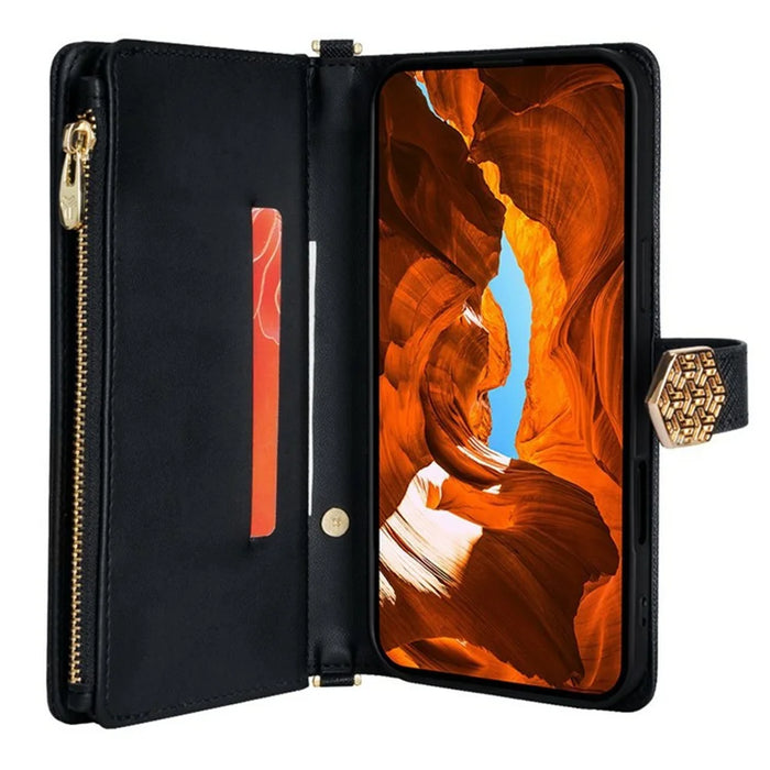 For Samsung Galaxy S26 Ultra Case Cross Texture PU Leather + TPU Wallet Phone Cover with Strap - Black - 2