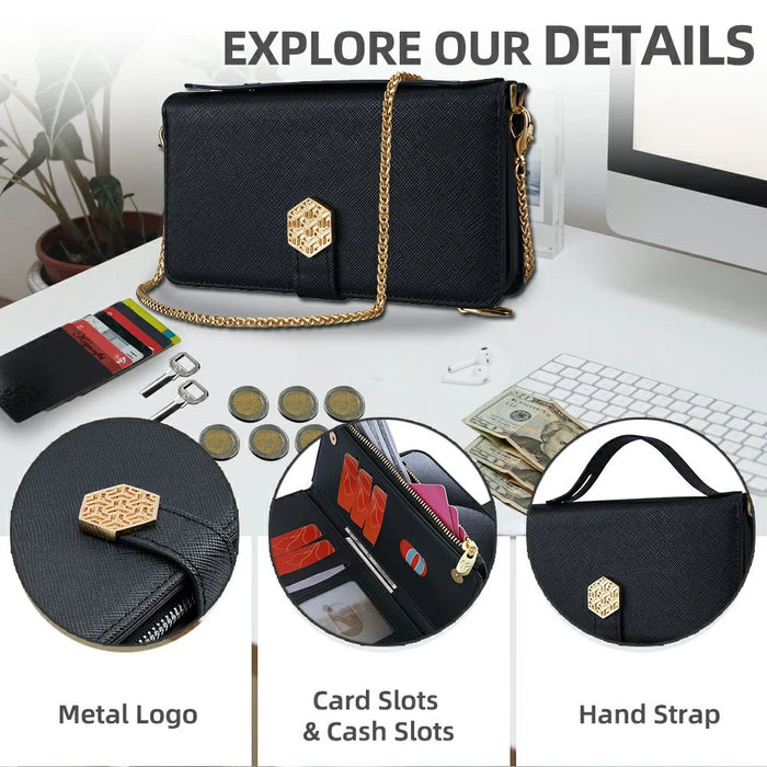 For Samsung Galaxy S26 Ultra Case Cross Texture PU Leather + TPU Wallet Phone Cover with Strap - Black - 6