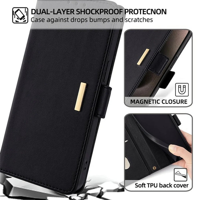 For Samsung Galaxy S26 Ultra Case RFID Blocking Wallet PU Leather Phone Cover with Wrist Strap - Black - 7