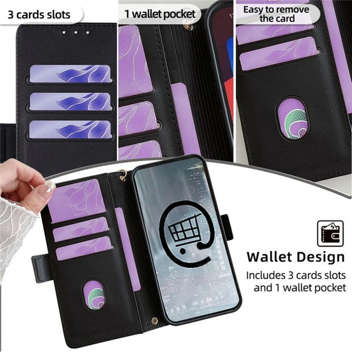 For Samsung Galaxy S26 Case RFID Blocking Wallet PU Leather Phone Cover with Wrist Strap - Black - 5