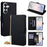 For Samsung Galaxy S26 Wallet Case Triangle Pattern Imprinted Stand Leather Phone Cover with Shoulder Strap - Black - 1