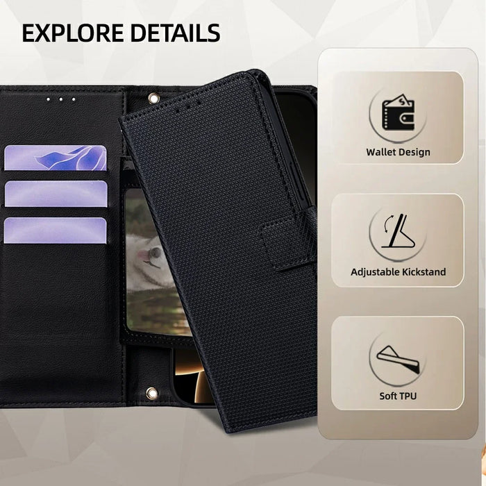 For Samsung Galaxy S26+ Wallet Case Triangle Pattern Imprinted Stand Leather Phone Cover with Shoulder Strap - Black - 6