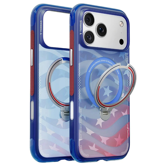TORRAS Ostand Q3 Air for iPhone 17 Pro Max Magnetic Case 360° Rotating Kickstand Shockproof Cover, Football Team Limited Edition - US Starlight - 2