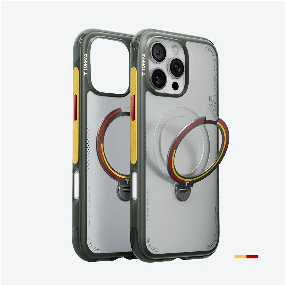 TORRAS Ostand Q3 Air for iPhone 16 Pro Magnetic Case 360° Rotating Kickstand Shockproof Cover, Football Team Limited Edition - Germany Iron - 2