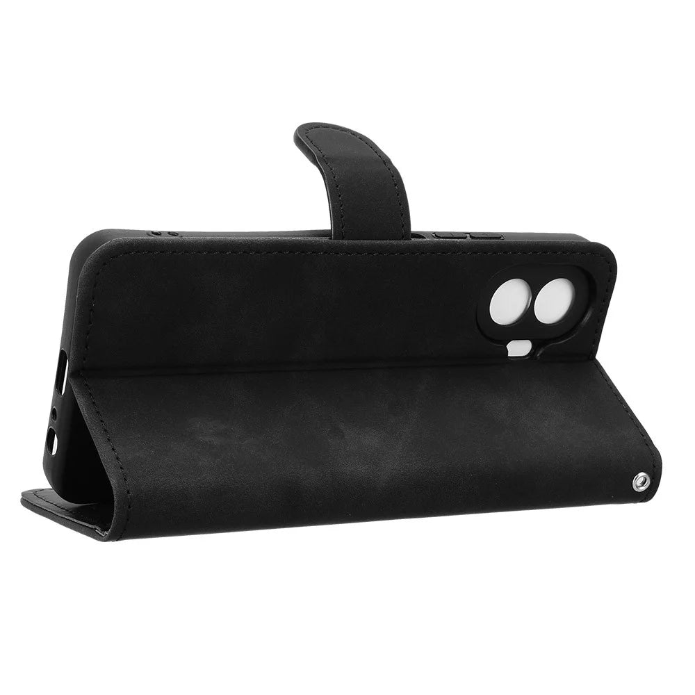 For TCL K70 SE 4G Leather Case Skin Feel Anti Drop Wallet Stand Flip Phone Cover - Black - 3