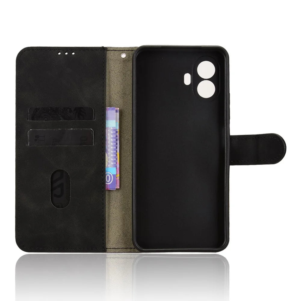 For TCL K70 SE 4G Leather Case Skin Feel Anti Drop Wallet Stand Flip Phone Cover - Black - 4