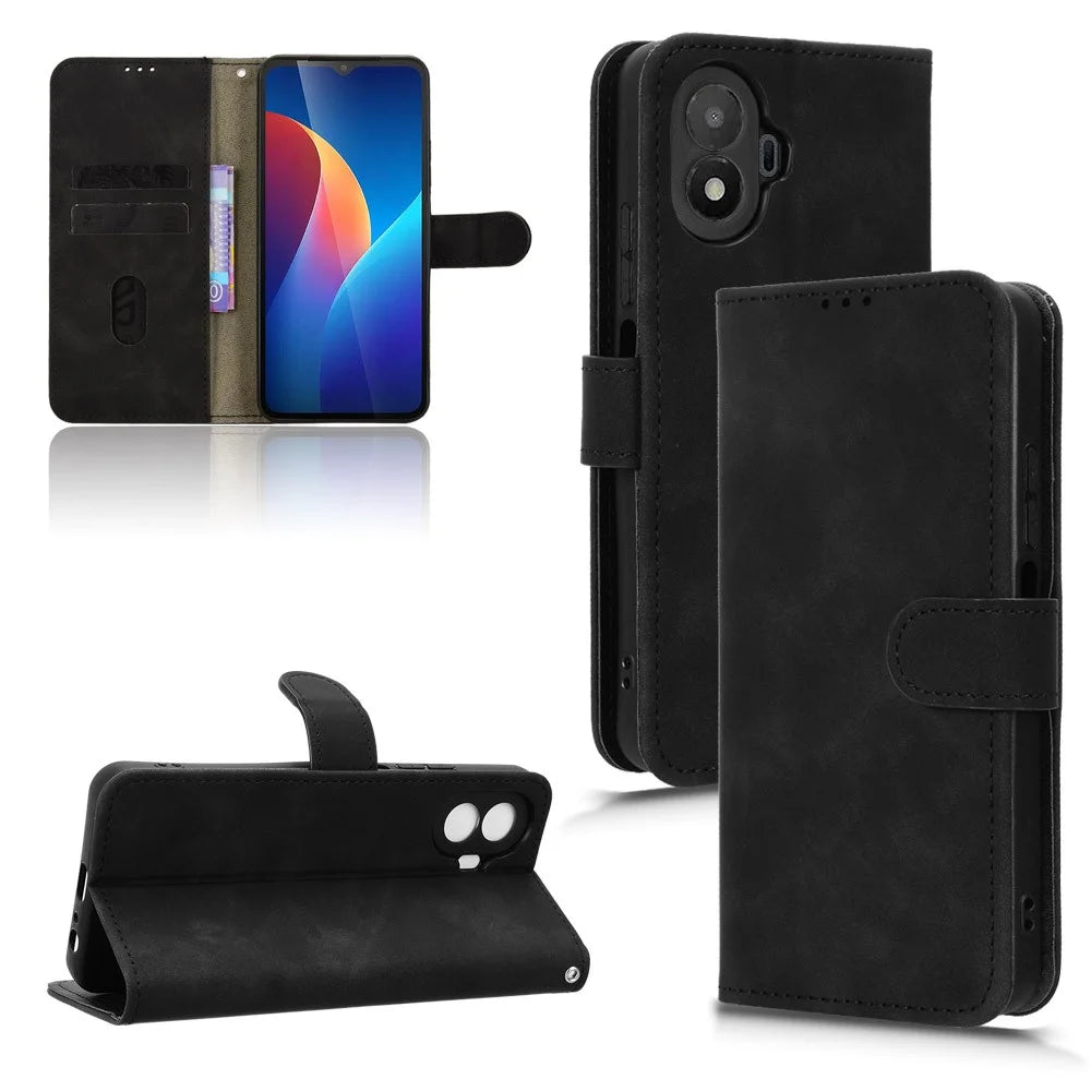 For TCL K70 SE 4G Leather Case Skin Feel Anti Drop Wallet Stand Flip Phone Cover - Black - 7