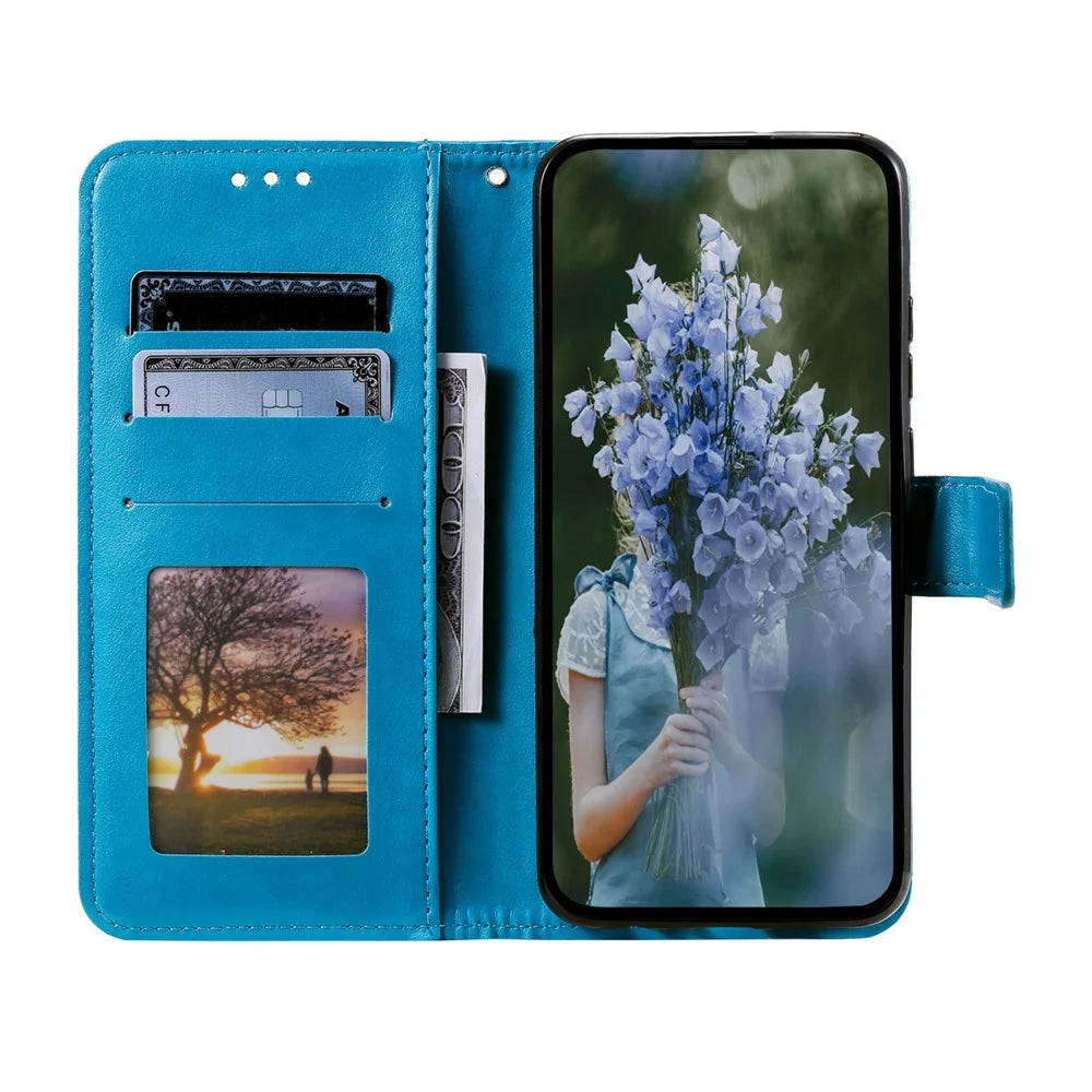 For Nothing Phone (4a) Stand Case Imprinted Totem PU Leather Wallet Phone Cover with Wrist Strap - Blue - 2