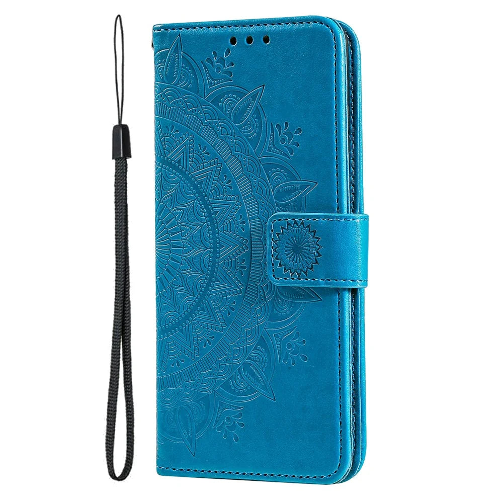 For Nothing Phone (4a) Stand Case Imprinted Totem PU Leather Wallet Phone Cover with Wrist Strap - Blue - 5