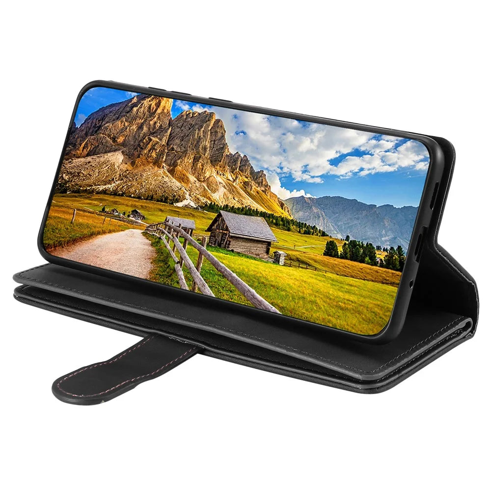 For Nothing Phone (4a) Pro Phone Case 9 Card Slots Zipper Wallet PU Leather Phone Cover with Wrist Strap - Black - 4