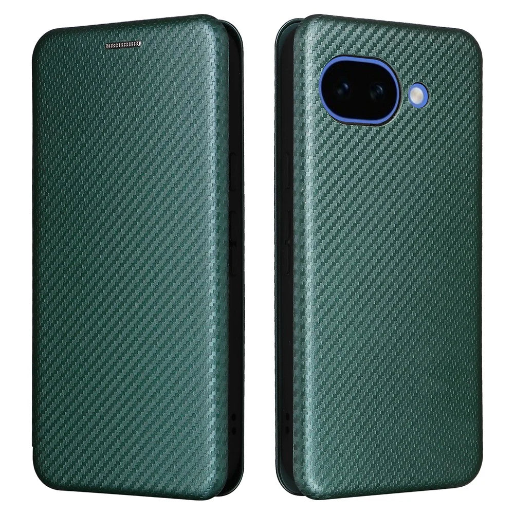 For Google Pixel 10a Phone Case Carbon Fiber Texture Drop-Proof PU Leather Phone Cover - Green - 1