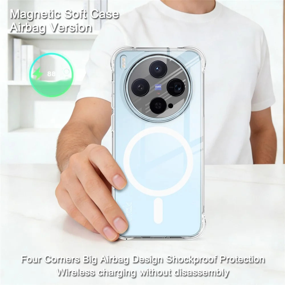 IMAK for vivo X300 5G Magnetic Case Airbag Shockproof Protection TPU Phone Cover - Transparent - 3