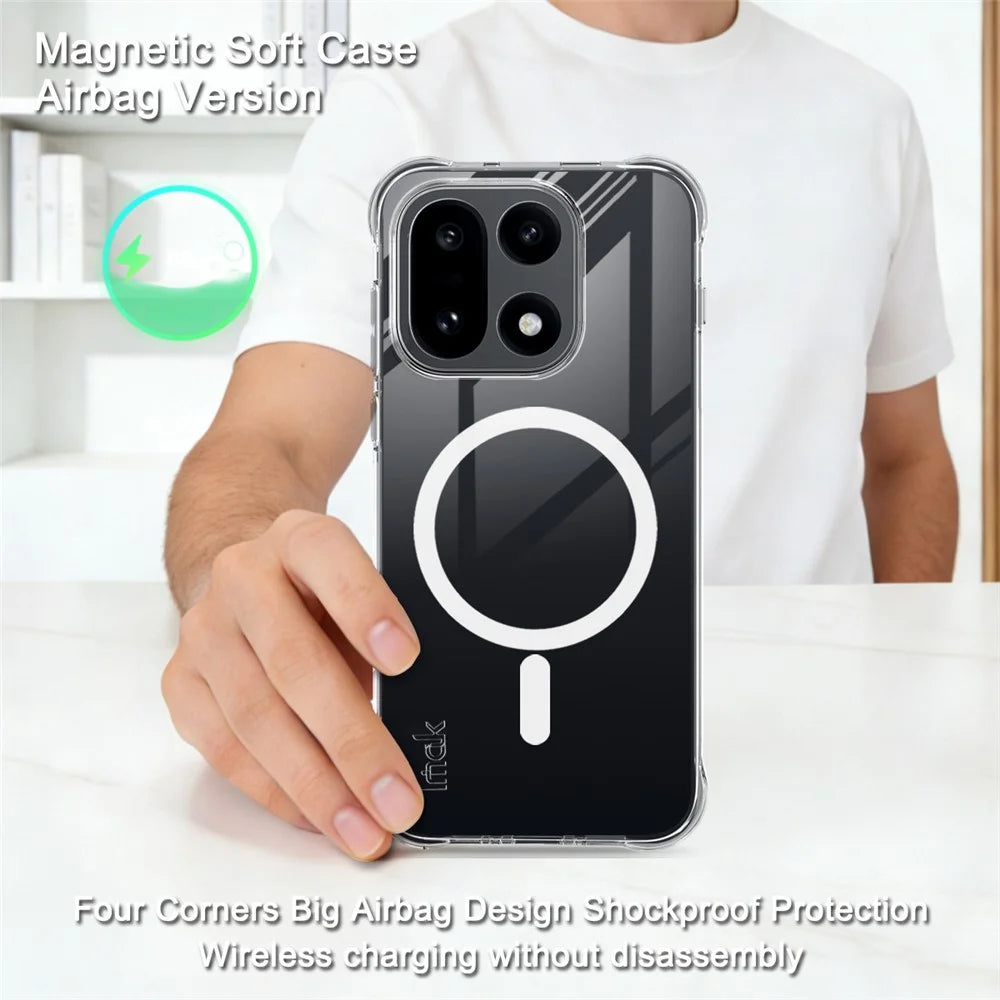 IMAK for OnePlus 15 5G Magnetic Case Airbag Shockproof Protection TPU Phone Cover - Transparent - 3