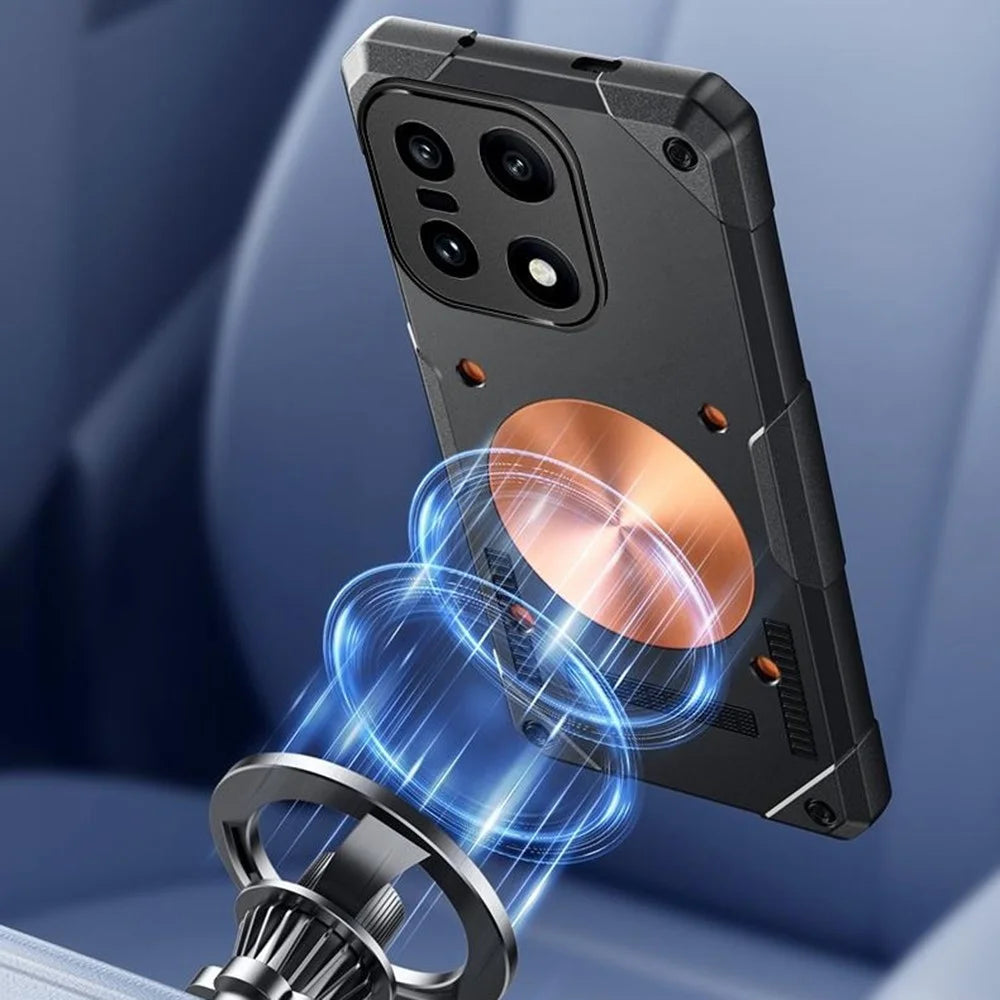For OnePlus 15 5G Case Copper Heat Dissipation TPU + Metal Cooling Phone Cover Support Magnetic Car Mount - Black - 6