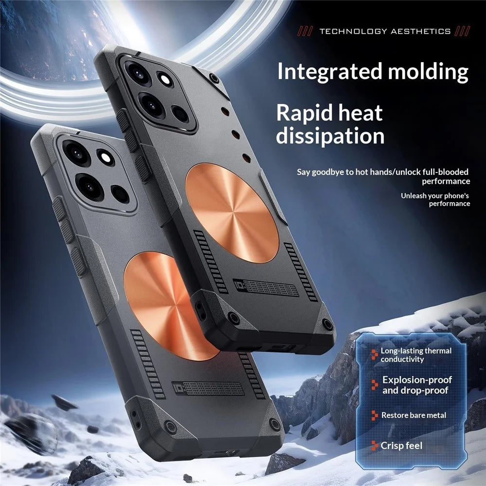 For OnePlus Nord CE6 5G / Nord 6 5G / Turbo 6V 5G / Turbo 6 5G Case Copper Heat Dissipation TPU + Metal Cooling Phone Cover Support Magnetic Car Mount - Black - 3