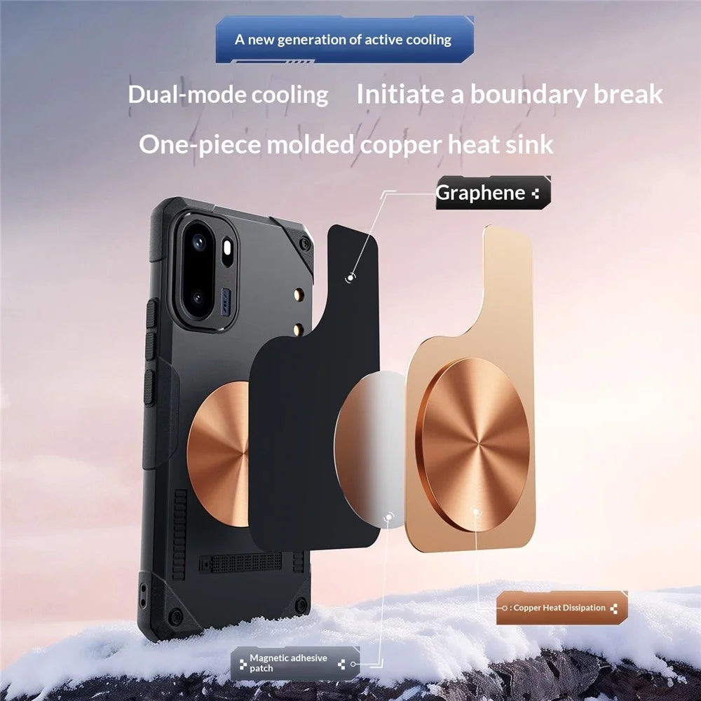 For OnePlus Ace 6 5G Case Copper Heat Dissipation TPU + Metal Cooling Phone Cover Support Magnetic Car Mount - Black - 4
