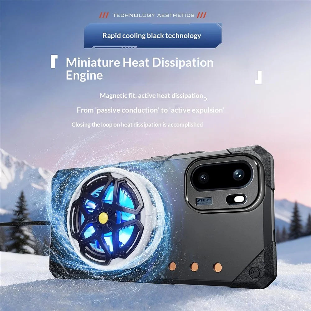 For OnePlus Ace 6 5G Case Copper Heat Dissipation TPU + Metal Cooling Phone Cover Support Magnetic Car Mount - Black - 5