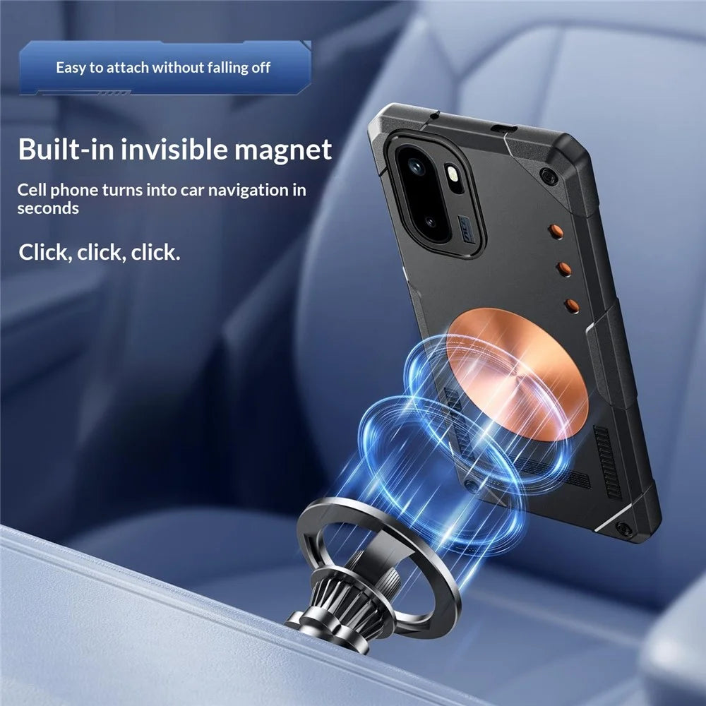 For OnePlus Ace 6 5G Case Copper Heat Dissipation TPU + Metal Cooling Phone Cover Support Magnetic Car Mount - Black - 7