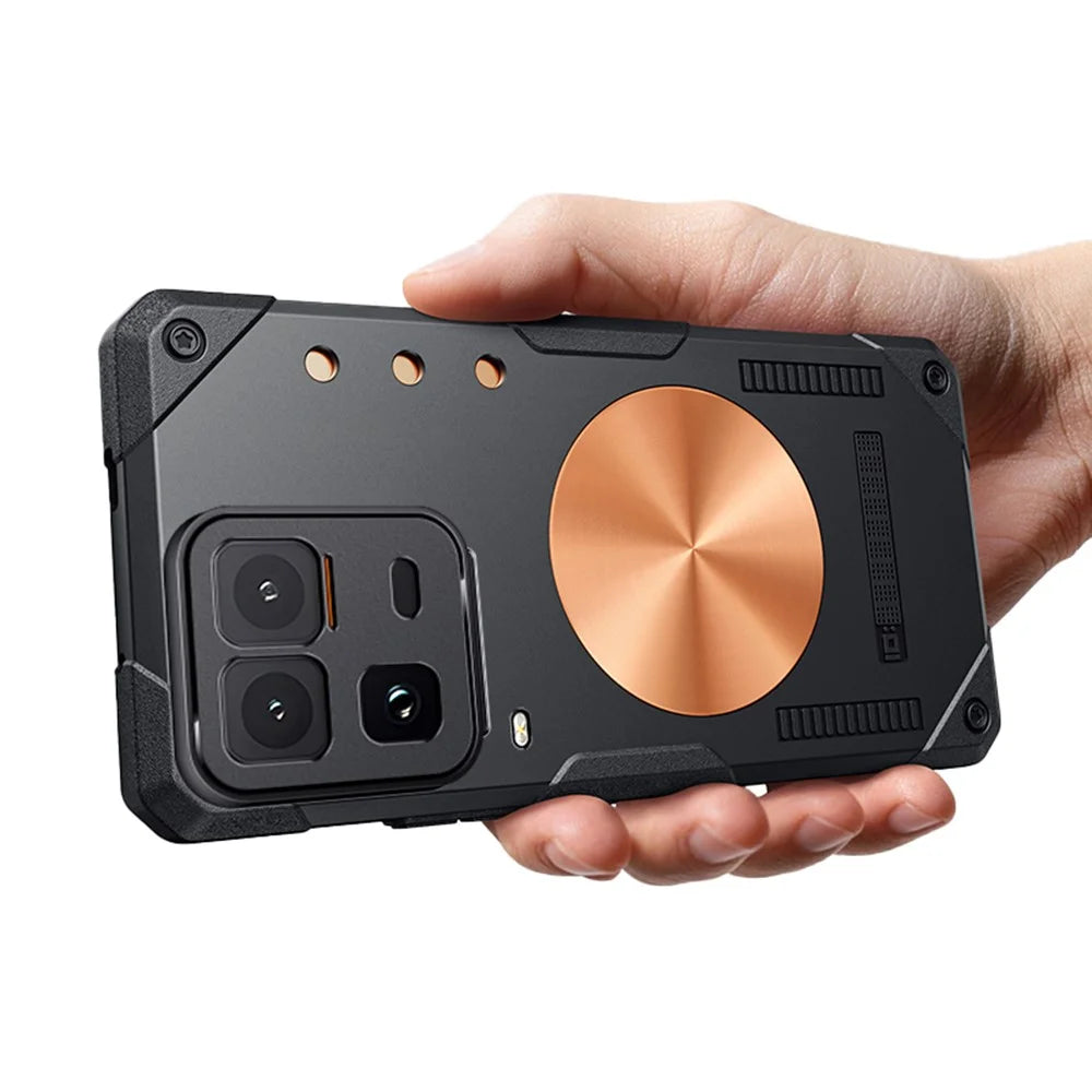 For vivo iQOO 15 Ultra 5G Case Copper Heat Dissipation TPU + Metal Cooling Phone Cover Support Magnetic Car Mount - Black - 1