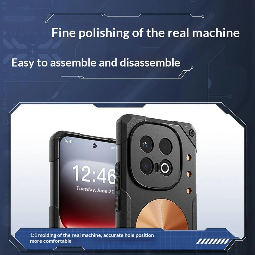 For vivo iQOO 15 Ultra 5G Case Copper Heat Dissipation TPU + Metal Cooling Phone Cover Support Magnetic Car Mount - Black - 4