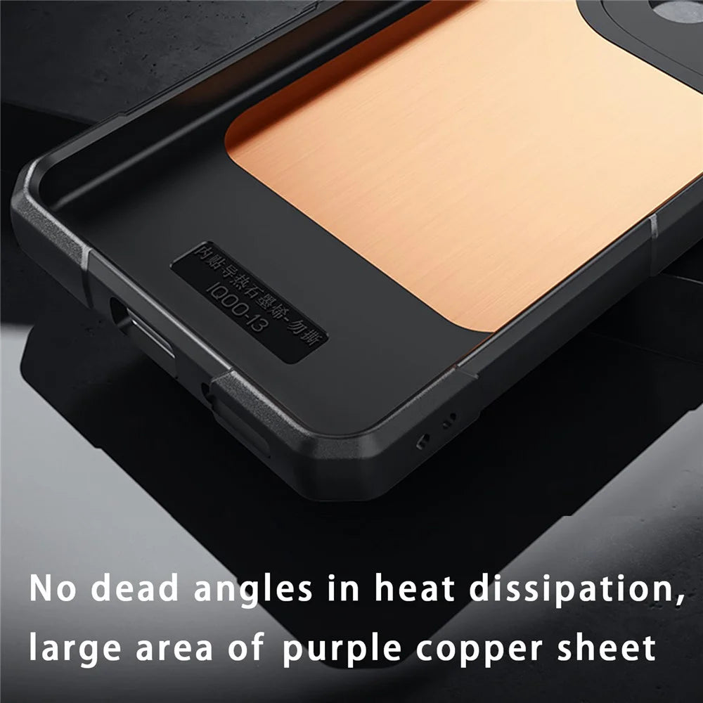 For vivo iQOO 15 Ultra 5G Case Copper Heat Dissipation TPU + Metal Cooling Phone Cover Support Magnetic Car Mount - Black - 7