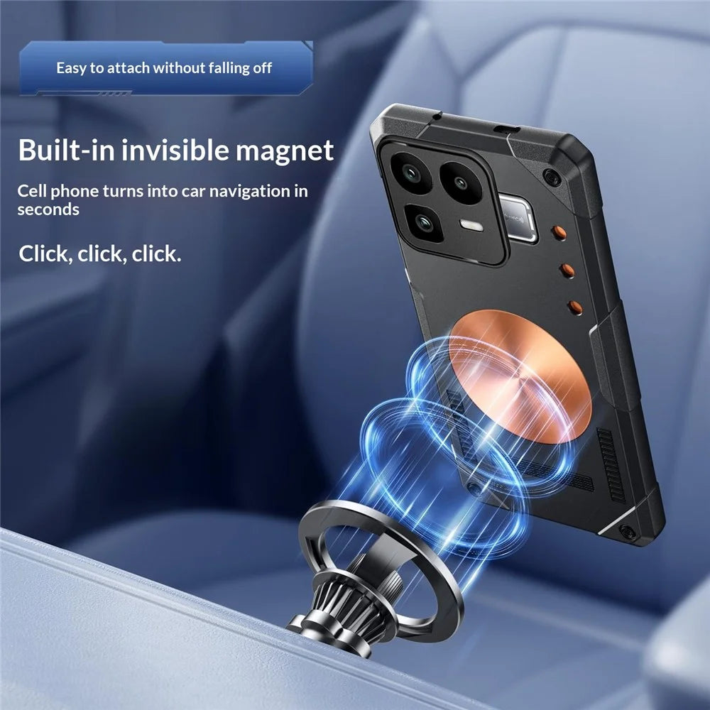 For Realme Neo8 5G Case Copper Heat Dissipation TPU + Metal Cooling Phone Cover Support Magnetic Car Mount - Black - 6