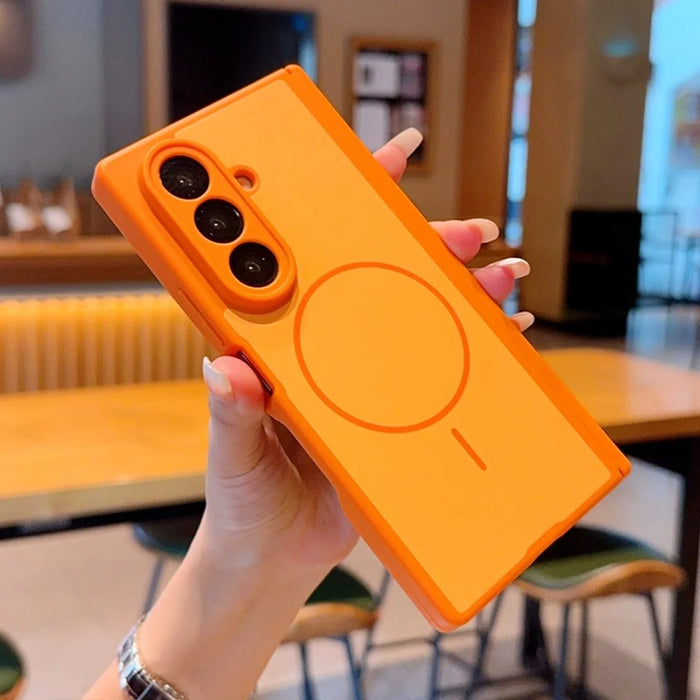 For Samsung Galaxy Z Fold7 5G Magnetic Case Dual-Axis Matte Foldable Phone Hard PC Cover - Orange - 2