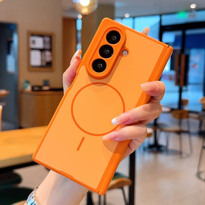 For Samsung Galaxy Z Fold7 5G Magnetic Case Dual-Axis Matte Foldable Phone Hard PC Cover - Orange - 3