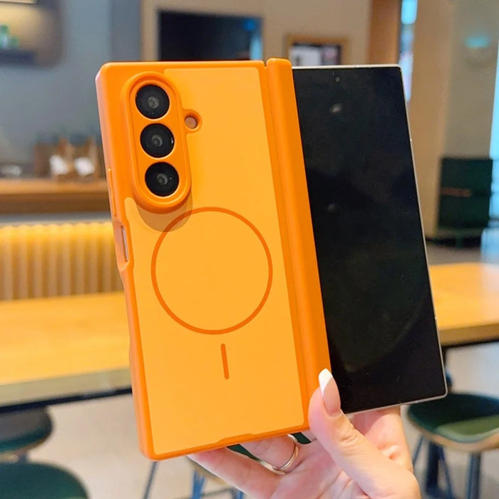 For Samsung Galaxy Z Fold7 5G Magnetic Case Dual-Axis Matte Foldable Phone Hard PC Cover - Orange - 6