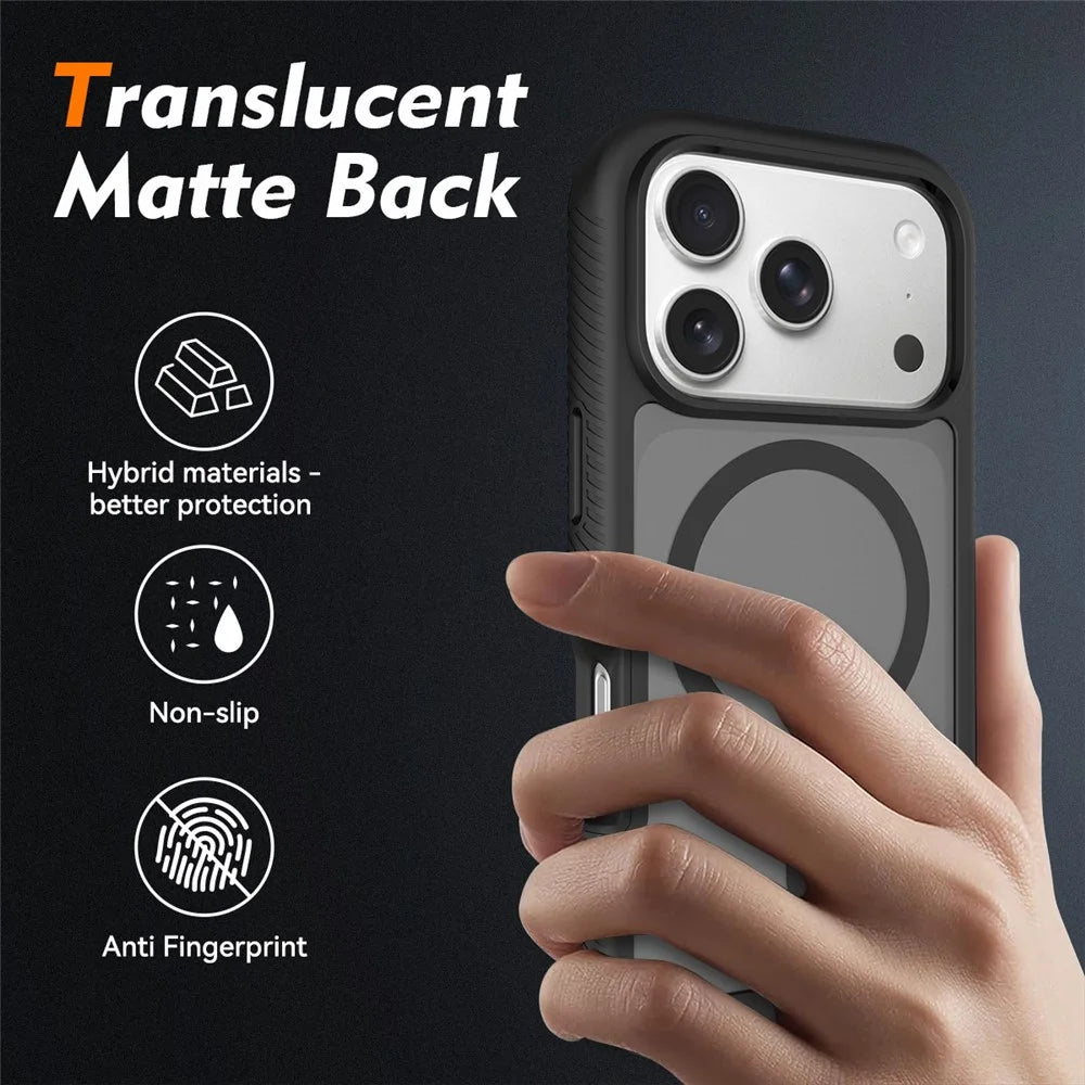 For iPhone 18 Pro / 17 Pro Magnetic Phone Case 3 in 1 Translucent Skin Touch PC TPU Back Cover with PET Screen Film - Black - 2