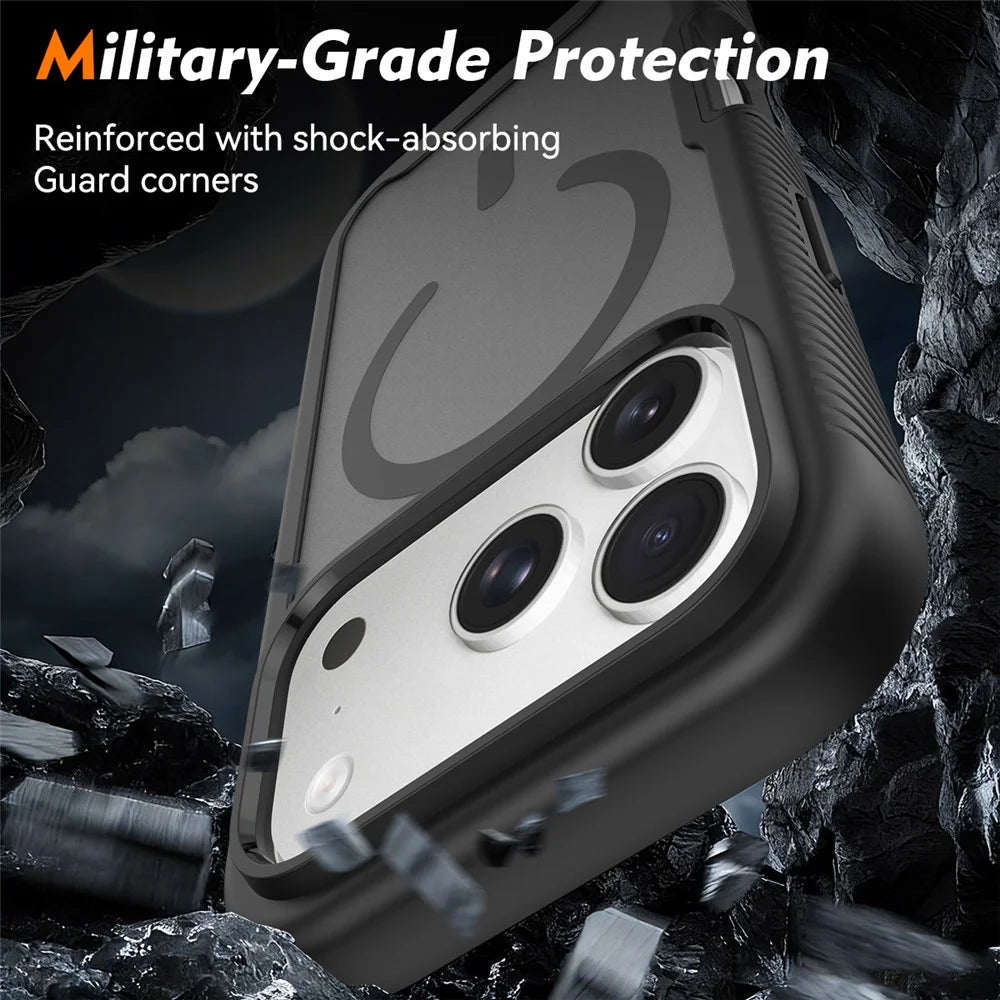 For iPhone 18 Pro / 17 Pro Magnetic Phone Case 3 in 1 Translucent Skin Touch PC TPU Back Cover with PET Screen Film - Black - 3