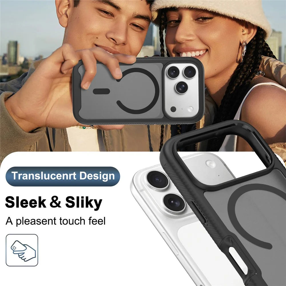 For iPhone 18 Pro / 17 Pro Magnetic Phone Case 3 in 1 Translucent Skin Touch PC TPU Back Cover with PET Screen Film - Black - 5