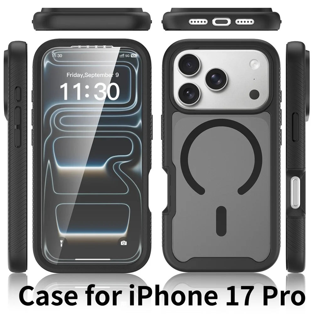 For iPhone 18 Pro / 17 Pro Magnetic Phone Case 3 in 1 Translucent Skin Touch PC TPU Back Cover with PET Screen Film - Black - 7