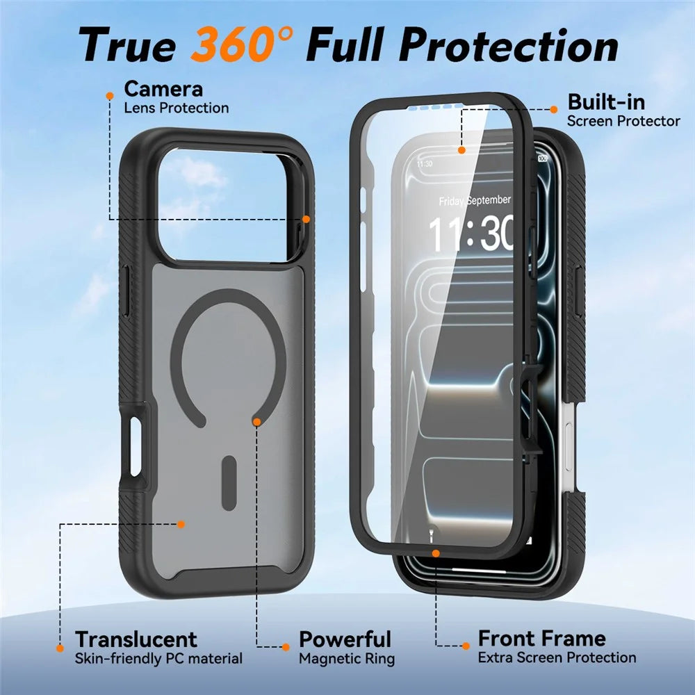 For iPhone 18 Pro Max / 17 Pro Max Magnetic Phone Case 3 in 1 Translucent Skin Touch PC TPU Back Cover with PET Screen Film - Black - 4