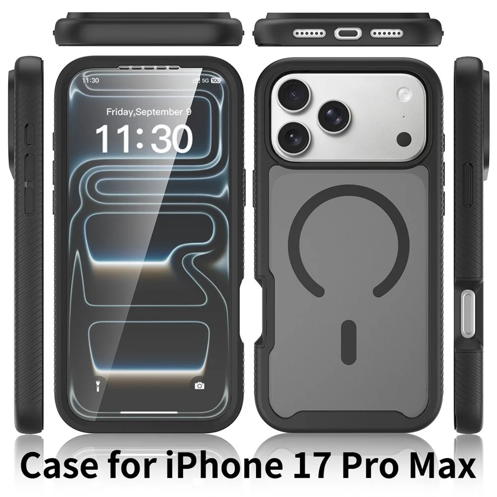 For iPhone 18 Pro Max / 17 Pro Max Magnetic Phone Case 3 in 1 Translucent Skin Touch PC TPU Back Cover with PET Screen Film - Black - 7