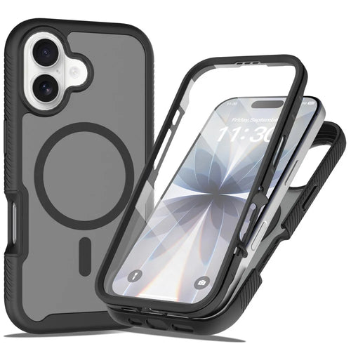 For iPhone 17 Magnetic Phone Case 3 in 1 Translucent Skin Touch PC TPU Back Cover with PET Screen Film - Black - 1