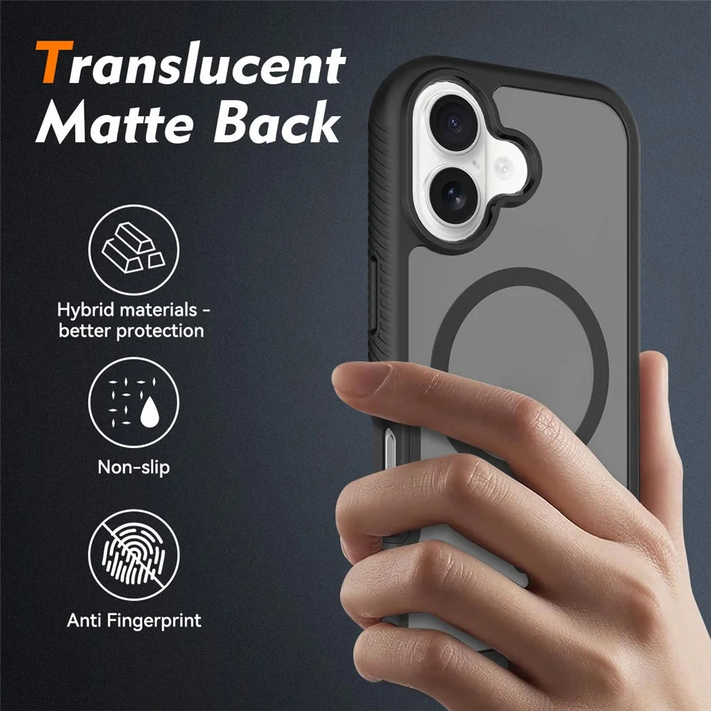 For iPhone 17 Magnetic Phone Case 3 in 1 Translucent Skin Touch PC TPU Back Cover with PET Screen Film - Black - 2