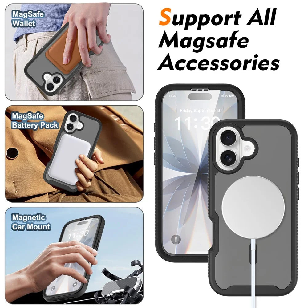 For iPhone 17 Magnetic Phone Case 3 in 1 Translucent Skin Touch PC TPU Back Cover with PET Screen Film - Black - 6